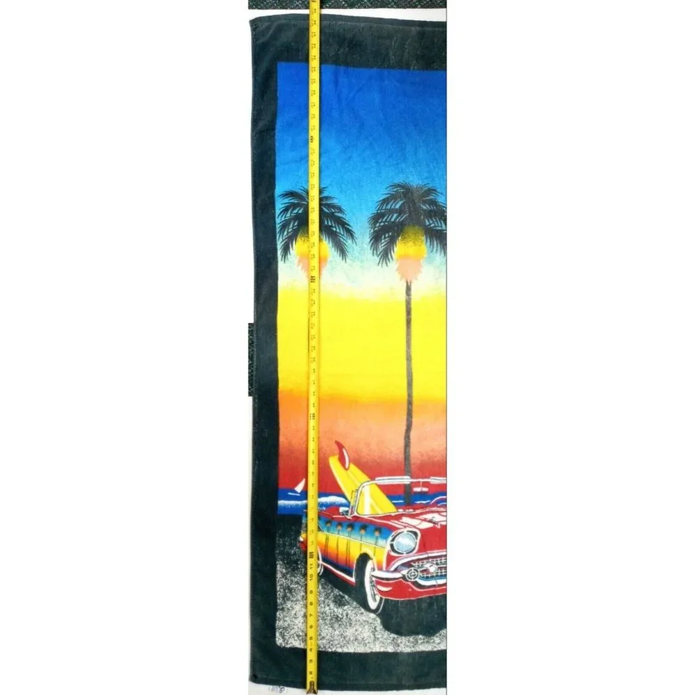 Vintage Beach Towel Surf Palm Trees Ocean Classic Car Chevy Bel Air Seven Seas